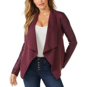 SOFIA VERGARA Women's Drape Front Jacket with Faux Leather Sleeves
